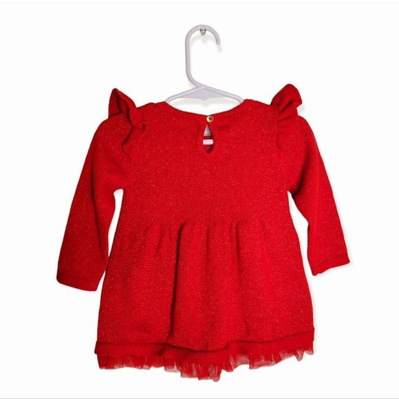🔥 Cat & Jack Red Long Sleeve Dress Size 6-9M - Picture 2 of 4